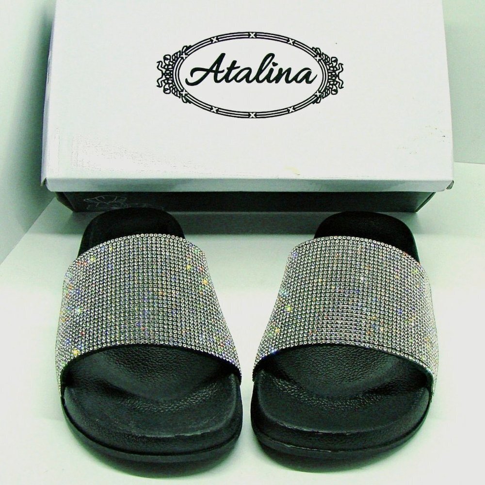 Atalina Women's Slides Rhinestone Glitter Slip Ons